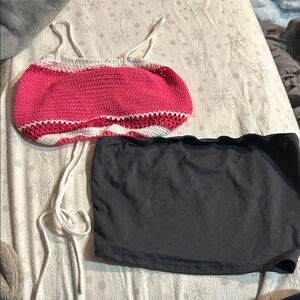 Pink crochet top and Gray top Set